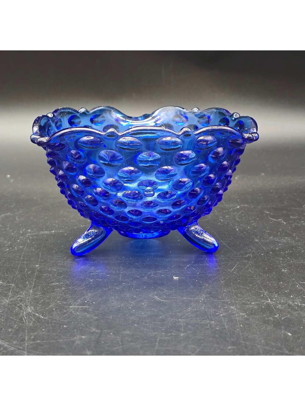 Vintage L.E. Smith Cobalt Blue Hobnail 3-Footed Candy Dish Bowl 5.25"